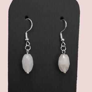 Faceted Rose Quartz Dangle Earrings Artisan Made Light Pink Drop Gemstone NEW